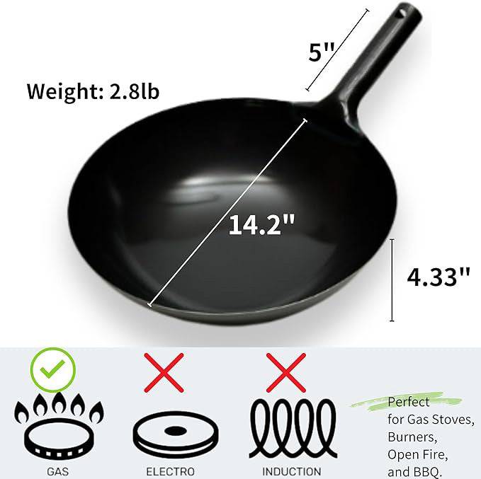 Lightweight and Durable Asian Wok, Made In Japan - 14.2 inch 36cm - Chefcoca