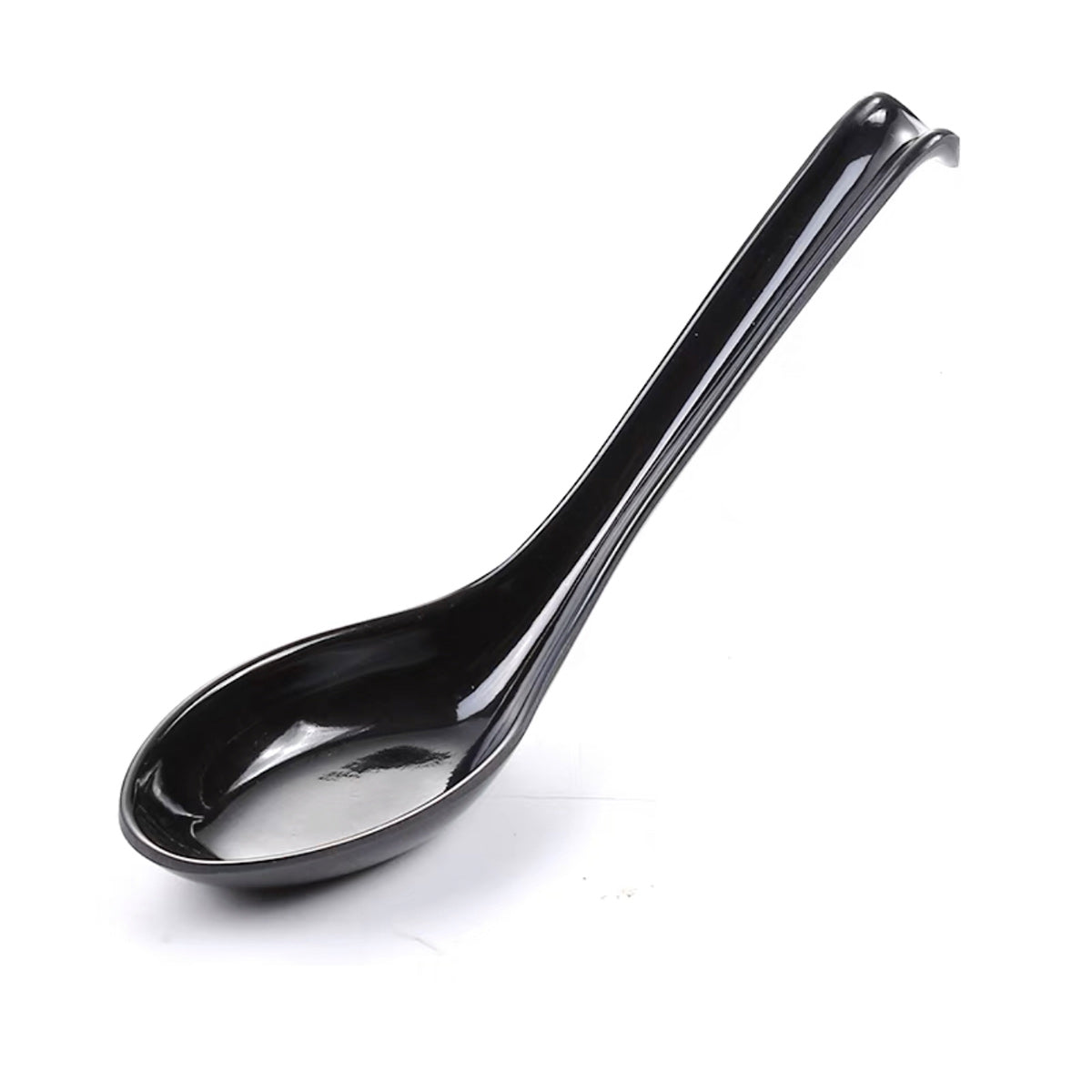Black Melamine Soup Spoon with Hooked Handle (044B) - Chefcoca