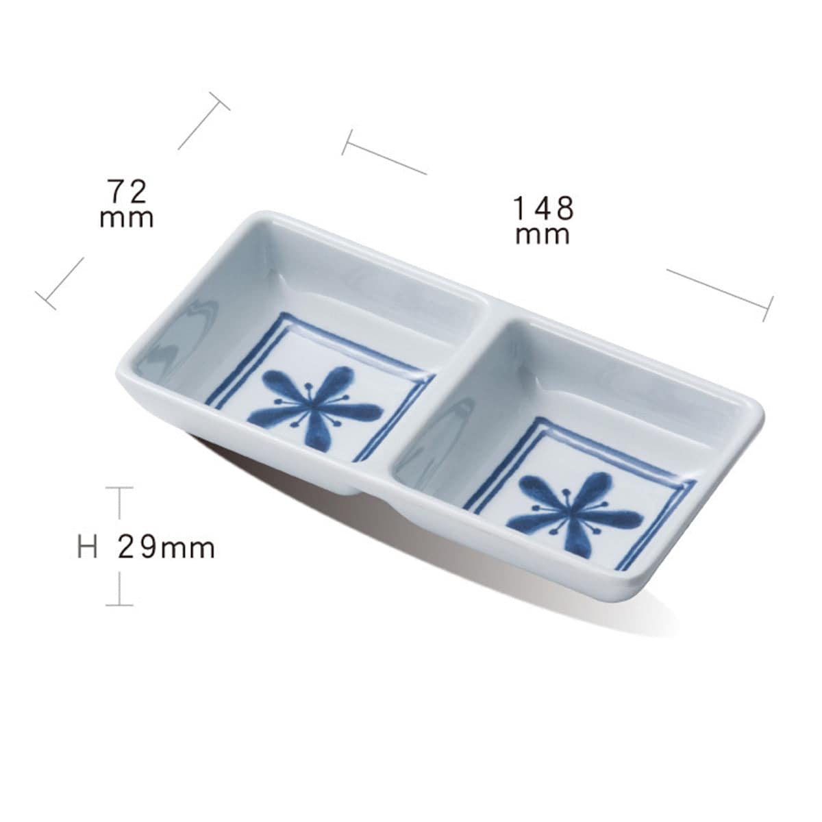 Melamine 2 Divided Sauce Dish with Blue Vine Pattern, Modem Blue Series (072ABV) - Chefcoca