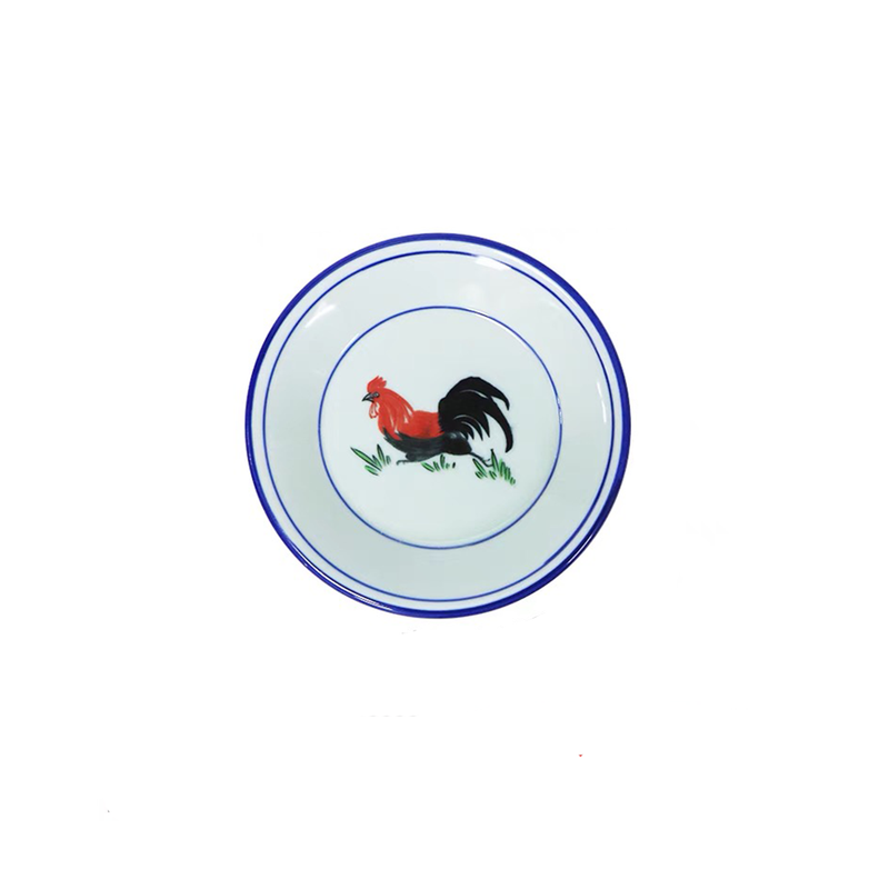 Round Light Grey Plate w/ Chicken & Flowers Pattern (1008C)