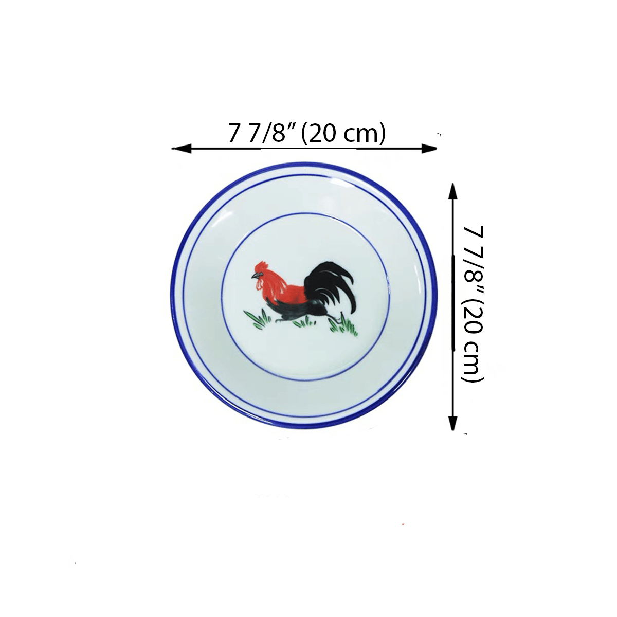 Round Light Grey Plate w/ Chicken & Flowers Pattern (1008C) - Chefcoca