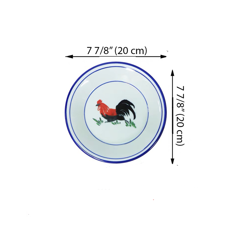 Round Light Grey Plate w/ Chicken & Flowers Pattern (1008C)