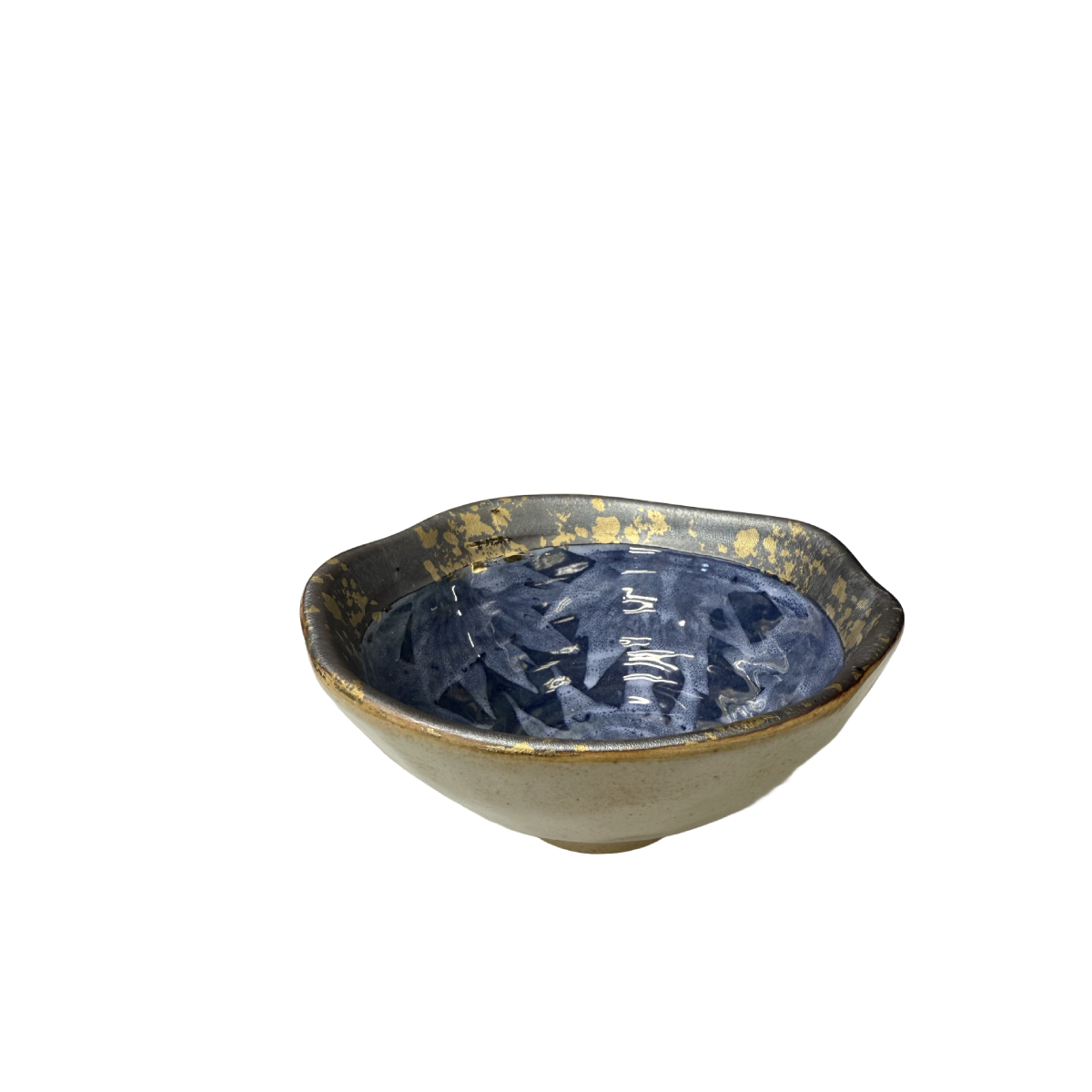 Chefco, 4.5" Dia Ceramic Blue Small Bowl with Sakura & Golden Flake Pattern (BL1206) - Chefcoca