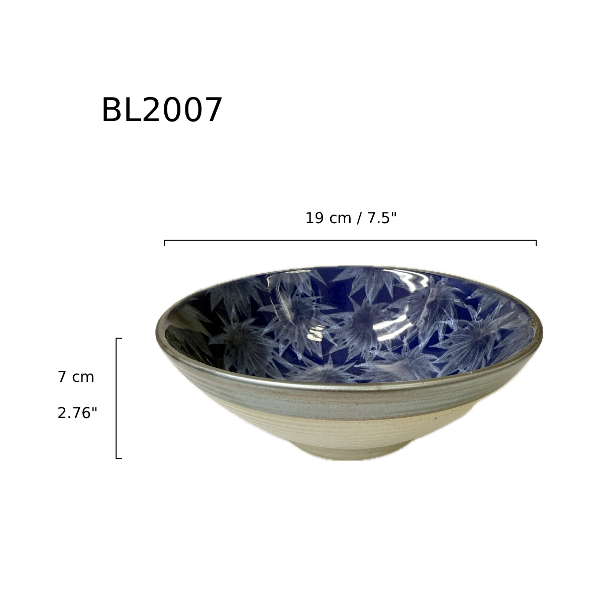 Chefco, 7 1/2" Dia Ceramic Blue Round Noodle Bowl with Sakura Pattern (BL2007) - Chefcoca