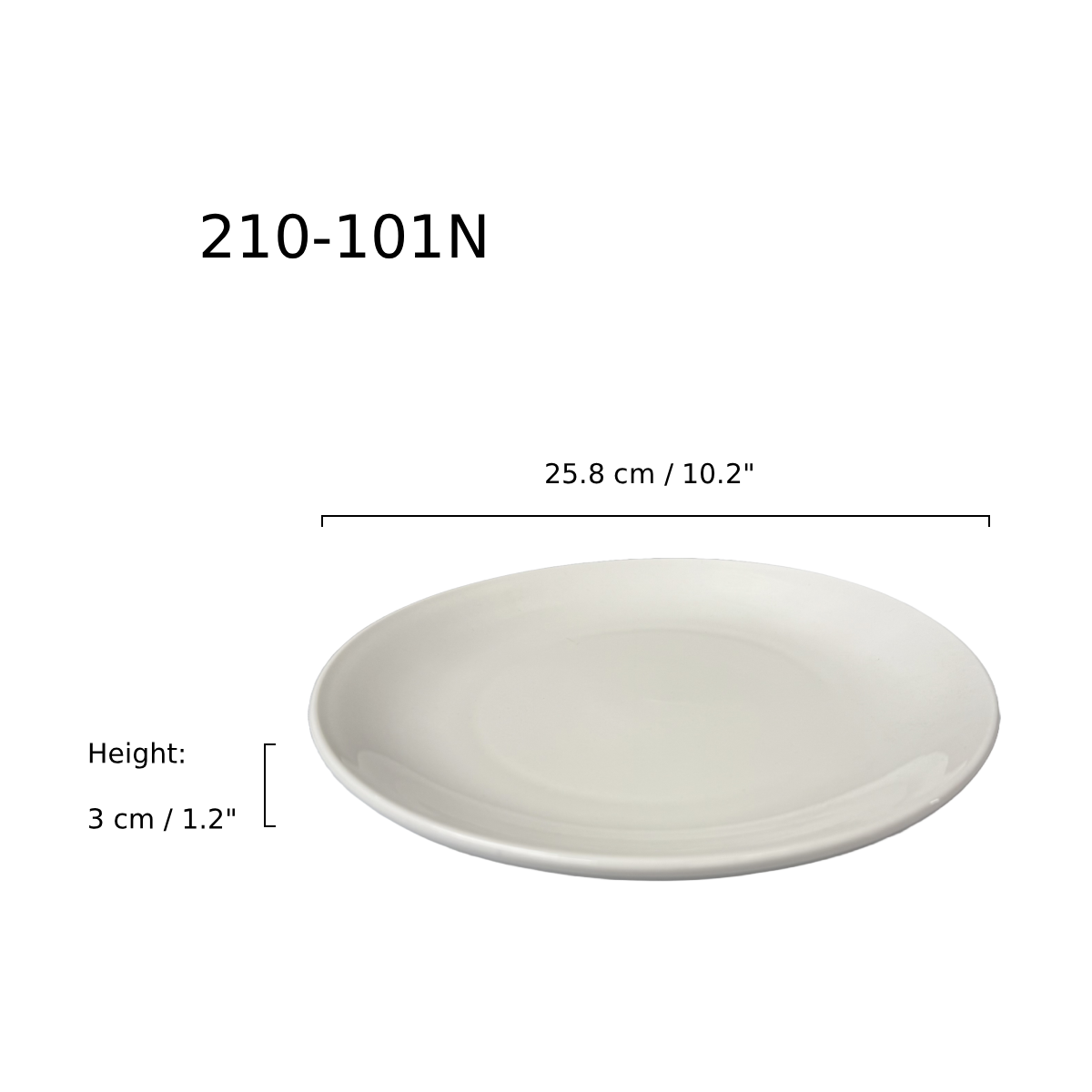 10 1/4" Dia White Ceramic round Coupe Plate, 1-1/4" High - Ceramic, White (C210-101N) - Chefcoca