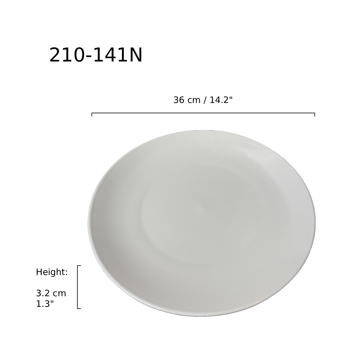 14" Dia white Ceramic Round Coupe Plate, 1-3/8"High - Ceramic, White (C210-141N) - Chefcoca