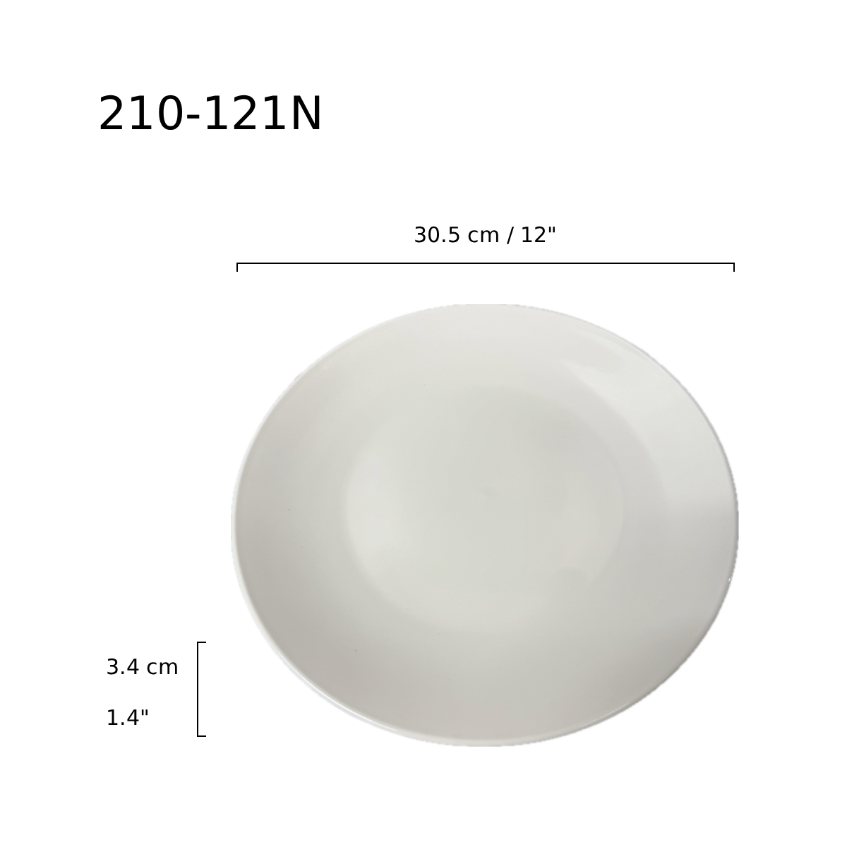 12" Dia White Ceramic Round Coupe Plate, 1-3/8"High - Ceramic, White (C210-121N) - Chefcoca