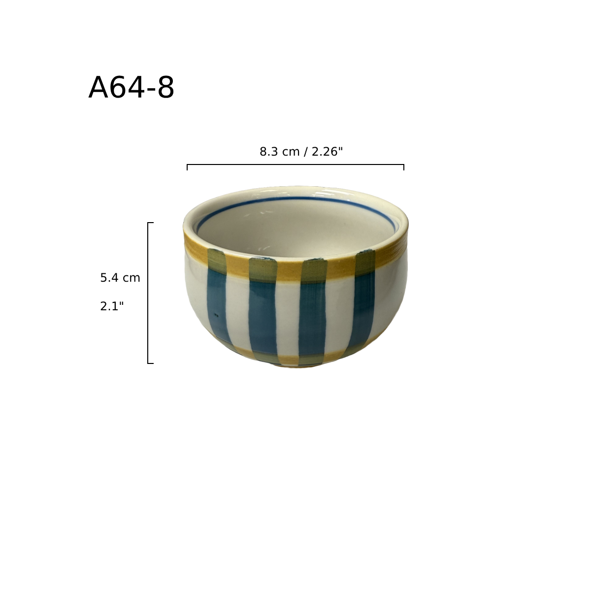 Chefco, 3/4" Dia Ceramic White Bowl with Blue Vine Pattern, 2 1/4" High (A64-8) - Chefcoca