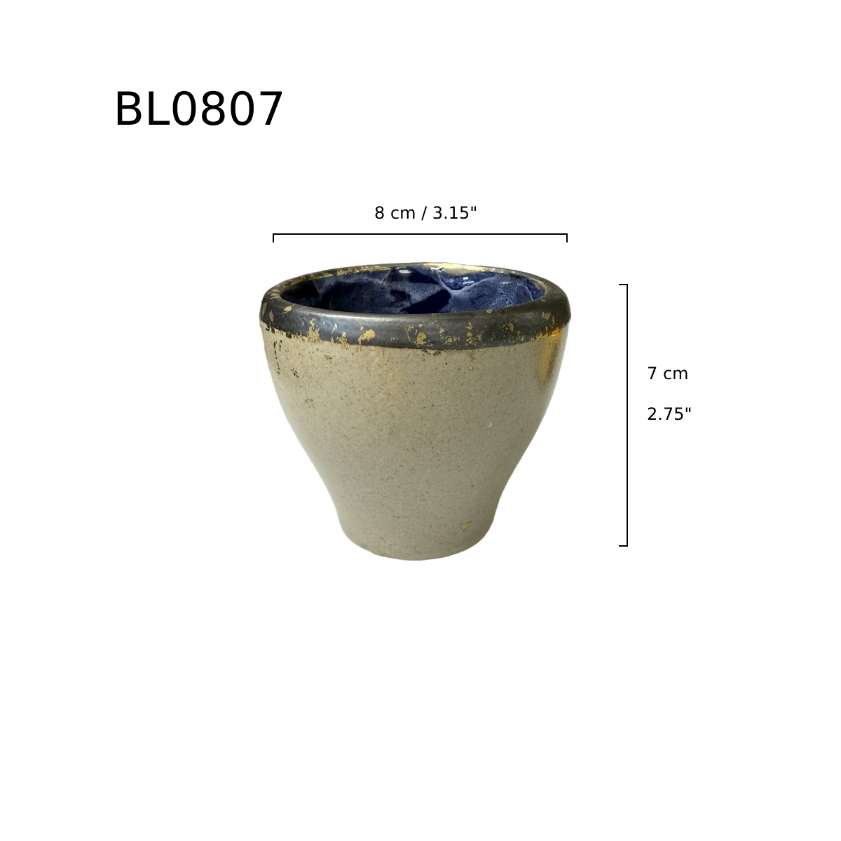 Chefco, 3" dia Ceramic Blue Teacup with Sakura & Golden Flake Pattern. 8*7 (BL0807) - Chefcoca