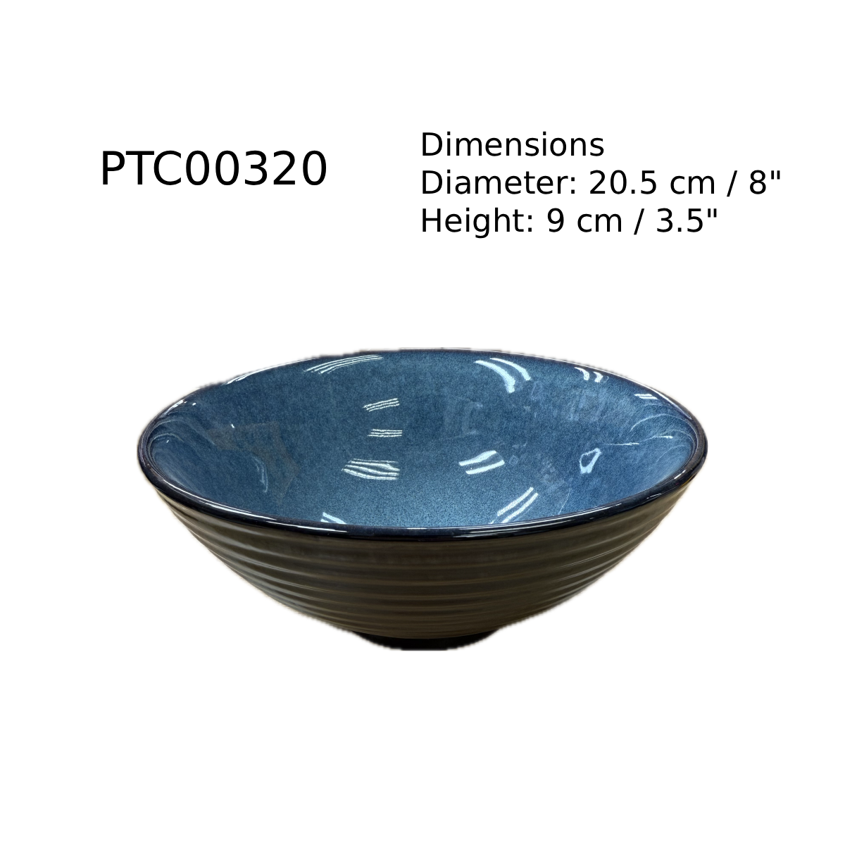Chefco, 8" Blue Ceramic Wide Bowl (PTC00320) - Chefcoca