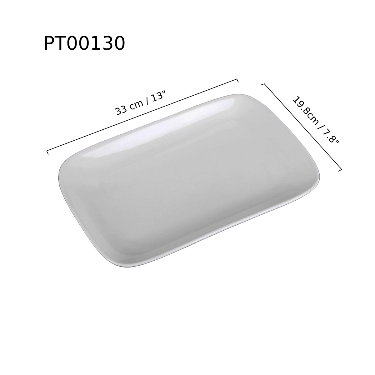 Chefco, 13"x8" Porcelain Rectangular Plate- Ceramic, White (PT00130) - Chefcoca