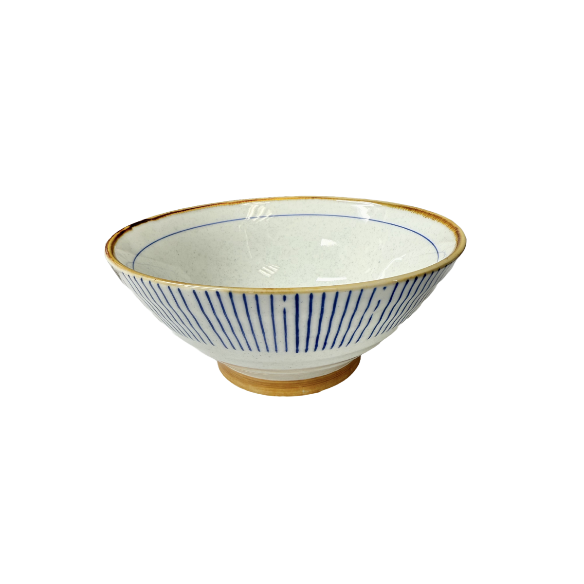 Chefco, 7" Ceramic White Ramen Bowl with Blue Stripes Pattern (PTC00308) - Chefcoca