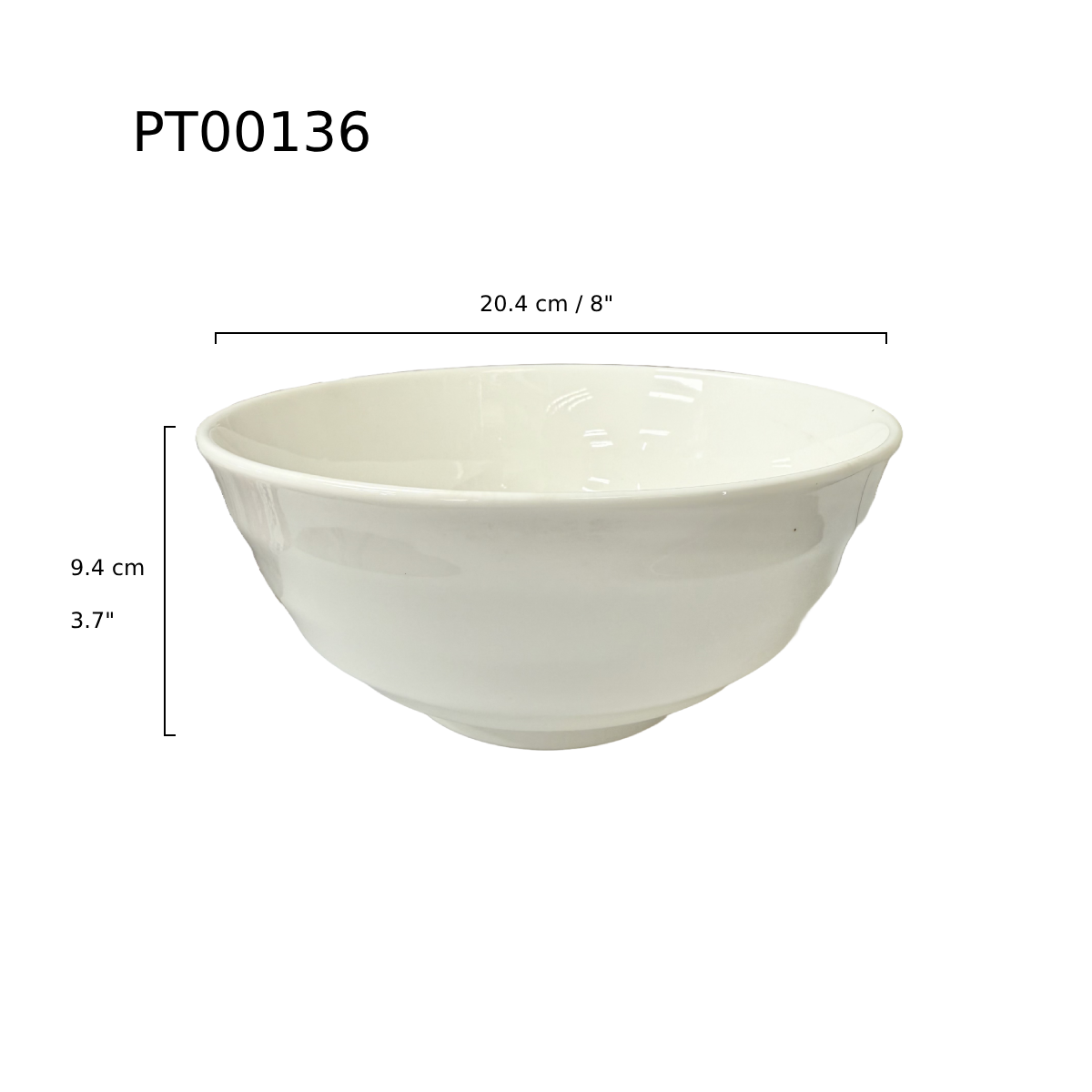 Chefco, 8" Porcelain Round Bowl- Ceramic, White (PT00136) - Chefcoca