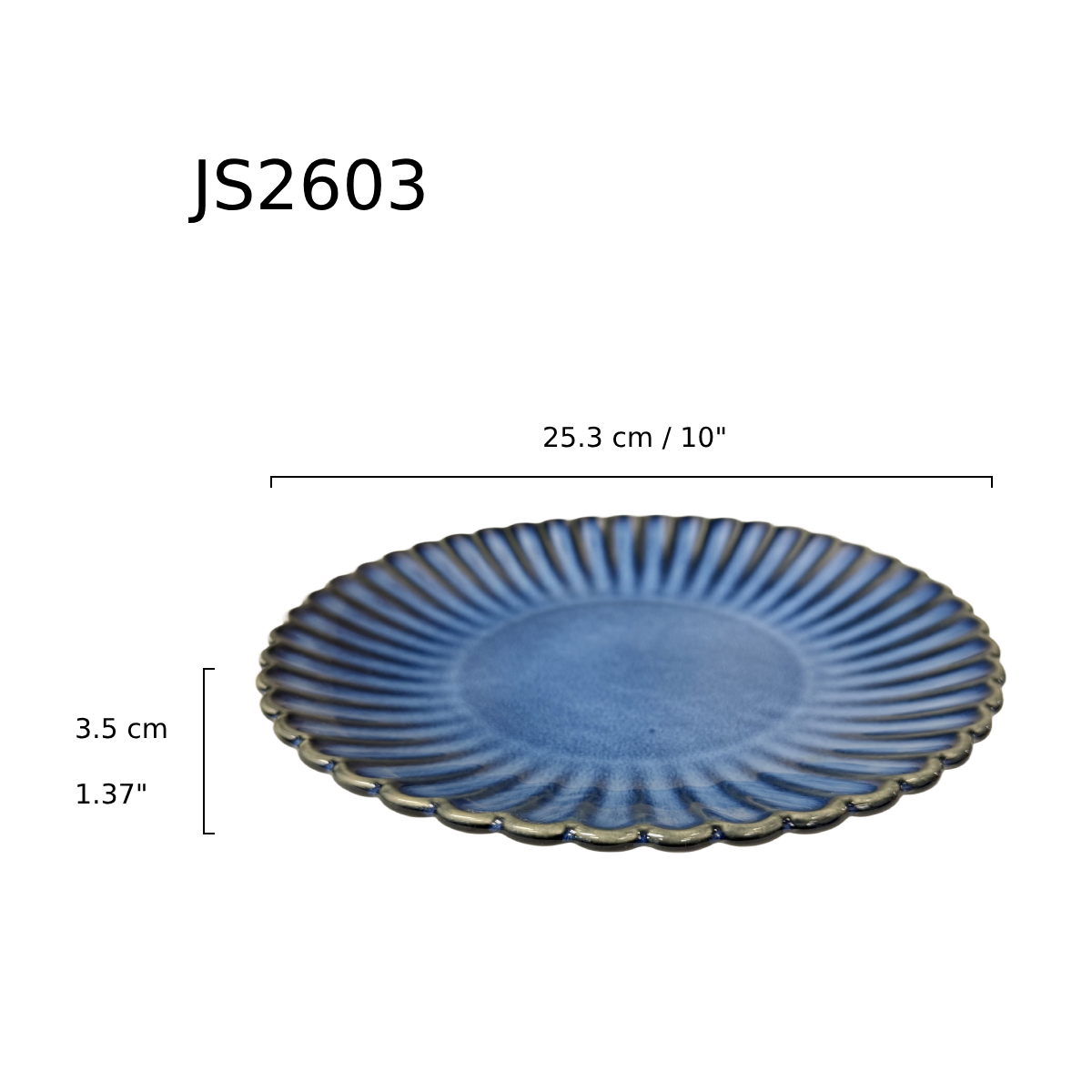 Chefco, 10" Dia Ceramic Dark Blue Round Flwoer SHaped Plate (JS2603) - Chefcoca