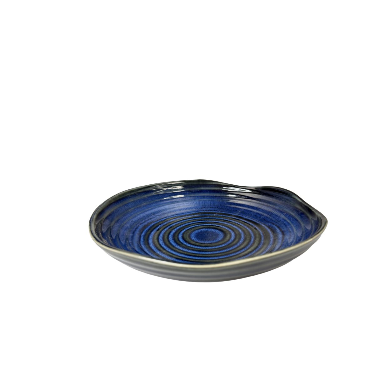 Chefco, 9 5/8" Dia Ceramic Cat's Eye Blue Lotus-mouthed Round Plate (JS2505) - Chefcoca