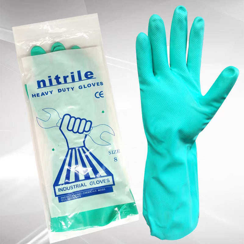 Chemical Resistant Nitrile Gloves,  Solvent and Pesticide Resistant, Reusable, Green (12 pairs)