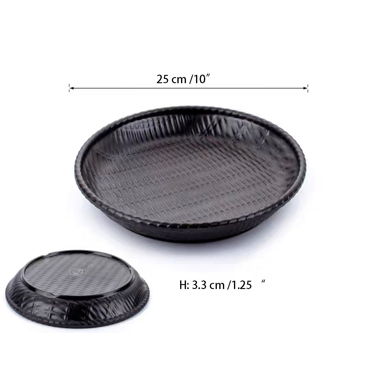 Black Round Melamine Rattan Style Deep Plate (13810-8B,13810-10B) - Chefcoca