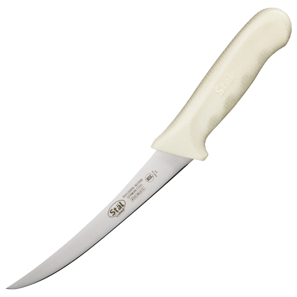 KWP-60 - 6" Boning Knife, White PP Hdl, Curved - Chefcoca