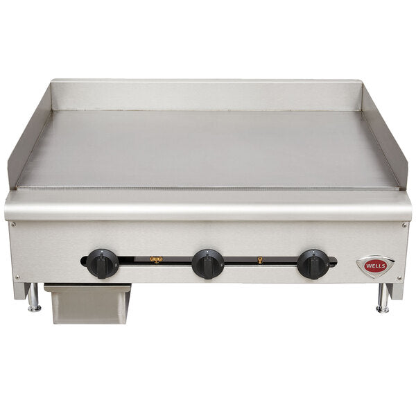 Wells HDG-3630G Natural Gas Heavy Duty 36" Countertop Griddle - 90,000 BTU - Chefcoca