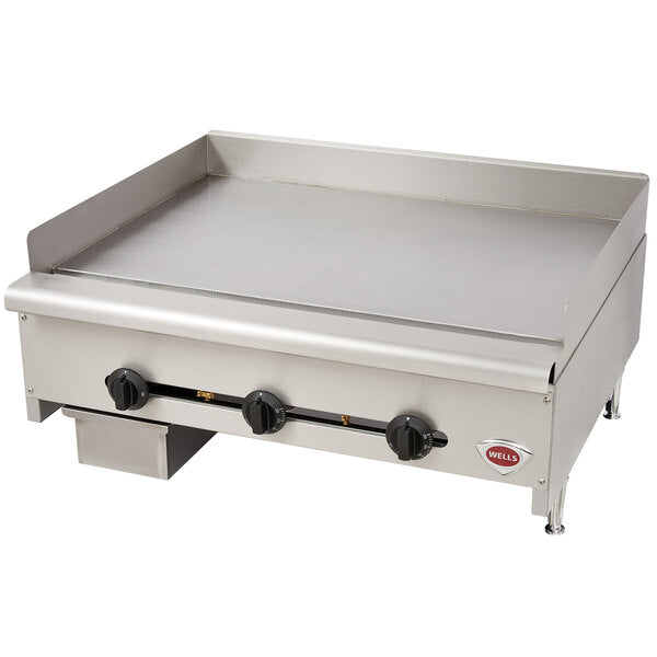 Wells HDG-3630G Natural Gas Heavy Duty 36" Countertop Griddle - 90,000 BTU - Chefcoca