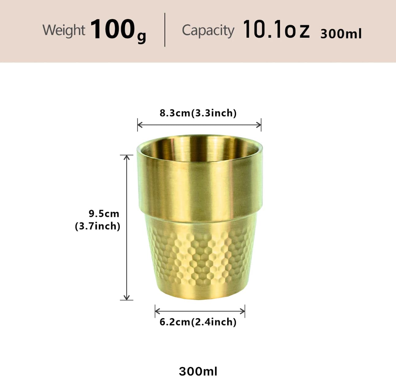 304 Stainless Steel stackable golden double wall cup - Chefcoca