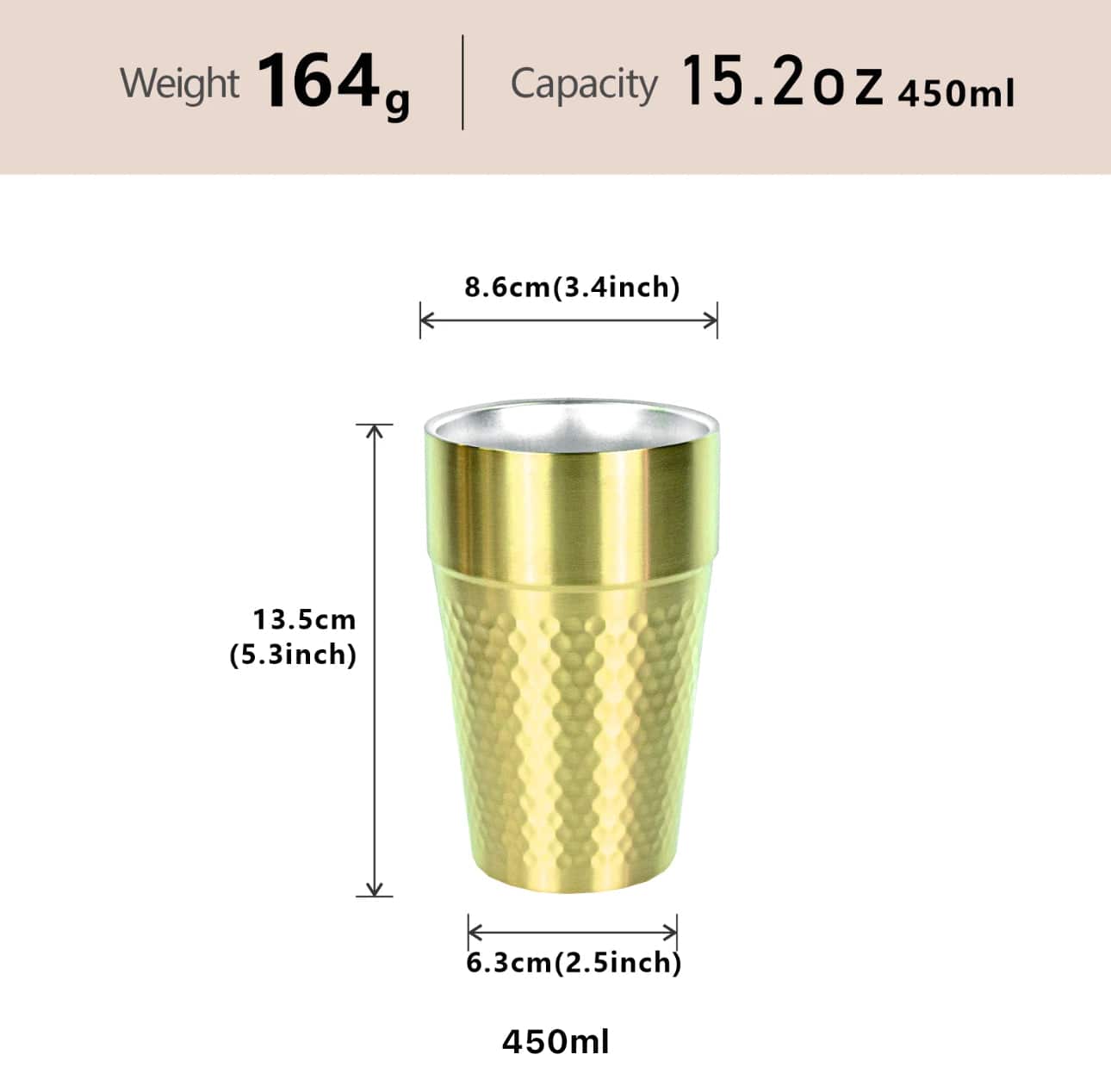 304 Stainless Steel stackable golden double wall cup - Chefcoca