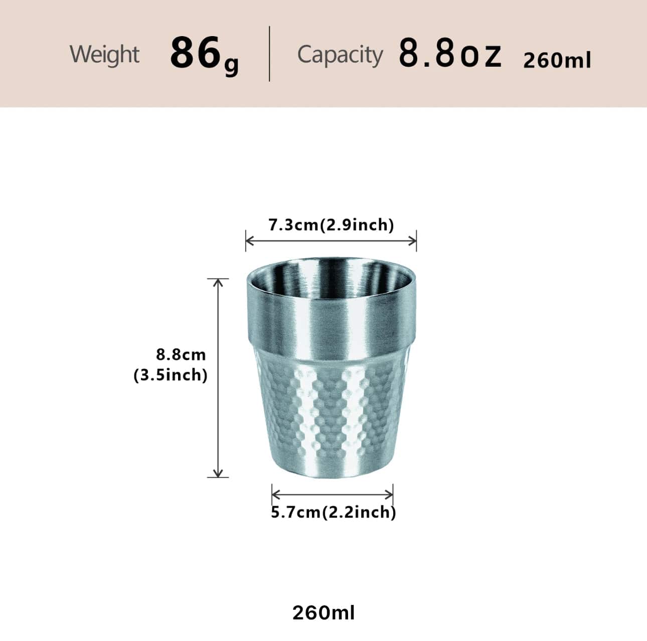 304 Stainless Steel stackable silver double wall cup - Chefcoca