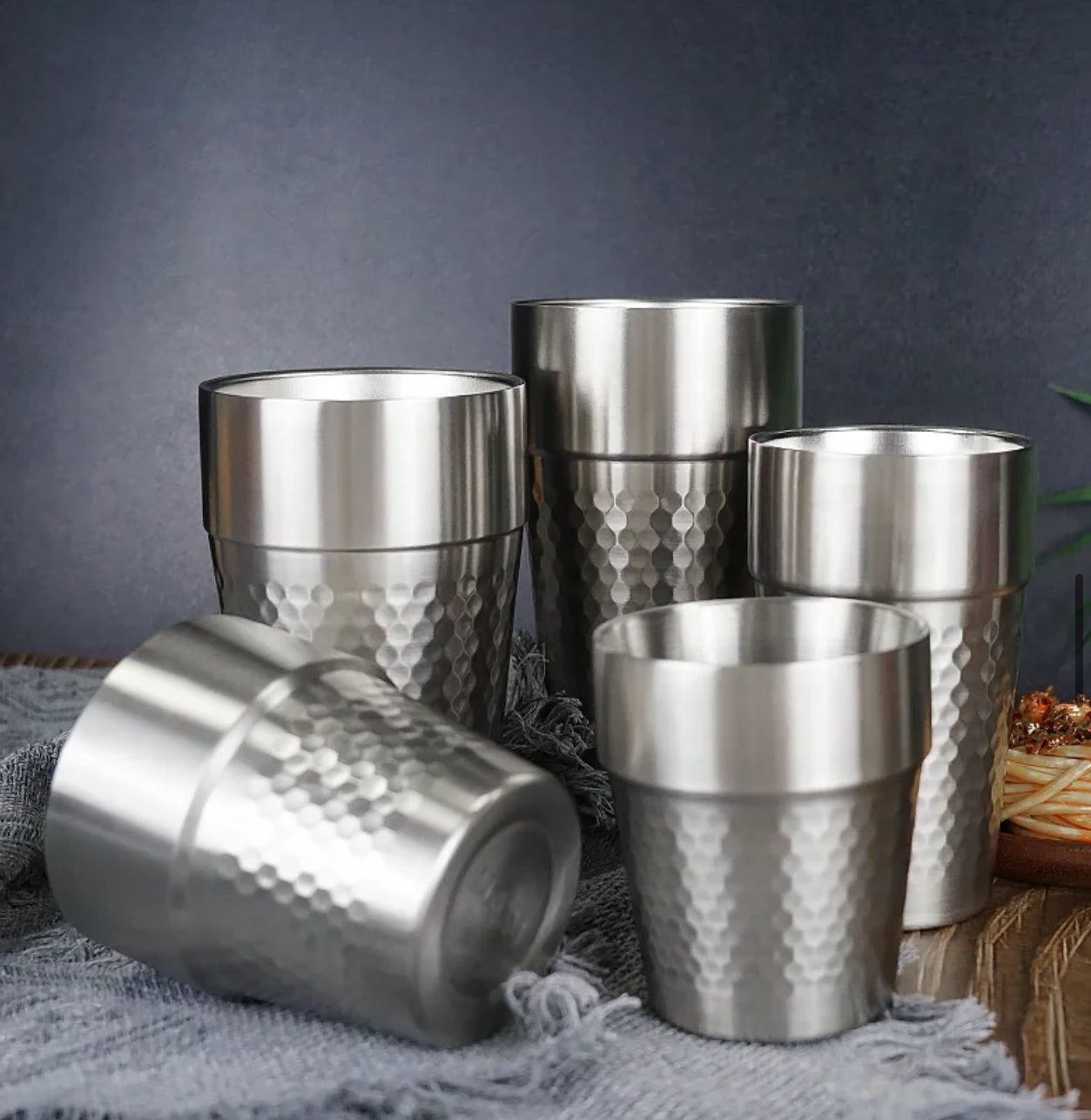 304 Stainless Steel stackable silver double wall cup - Chefcoca