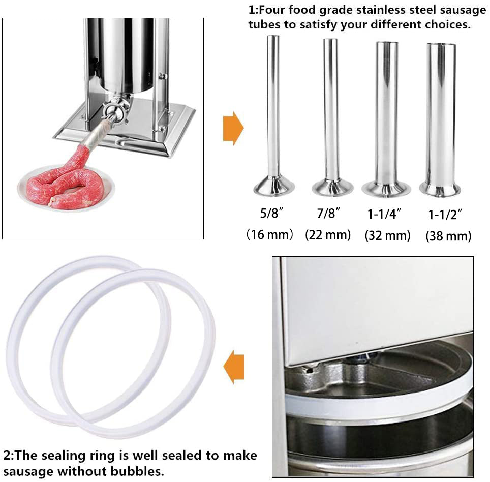 Manual Vertical Gear Drive Sausage Stuffer in Stainless Steel, 30 lbs (15L) - Chefcoca