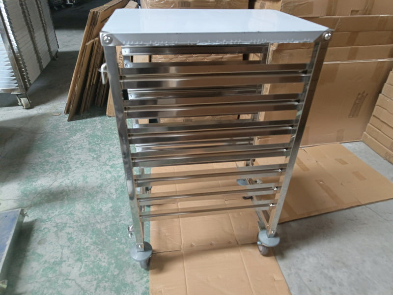 7-Tiered Stainless Steel Steam Pan Rack with Brakes & Work Surface - Chefcoca