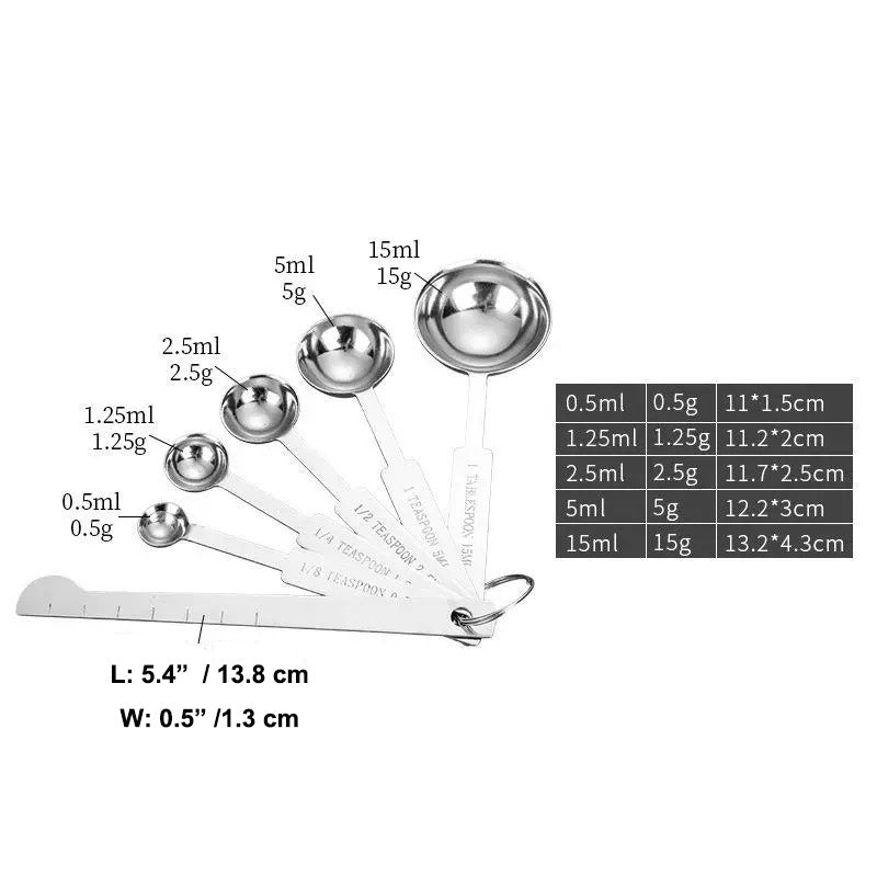 Stainless Steel Measuring Spoon 6 Piece Set, Deluxe - Chefcoca