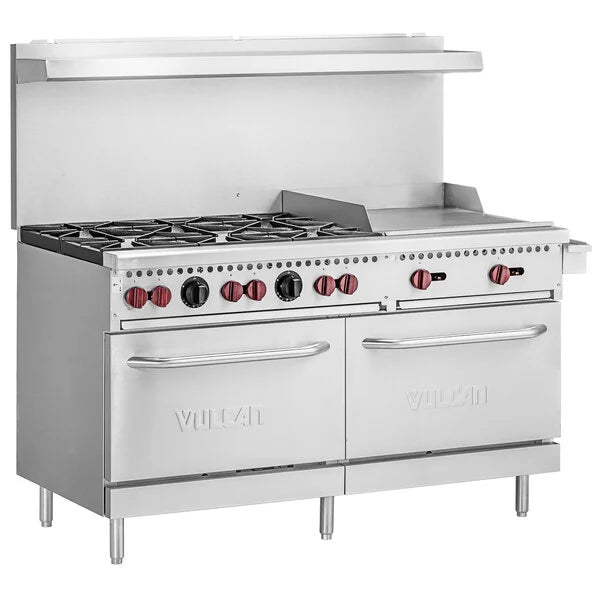 Vulcan SX60F-6B24GN 60" 6-Burner Range with 24" Griddle and 2 Standard Ovens, Natural Gas - Chefcoca
