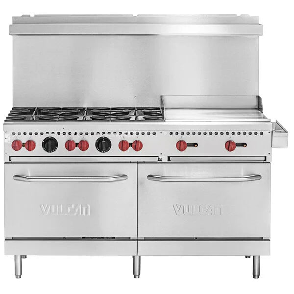 Vulcan SX60F-6B24GN 60" 6-Burner Range with 24" Griddle and 2 Standard Ovens, Natural Gas - Chefcoca