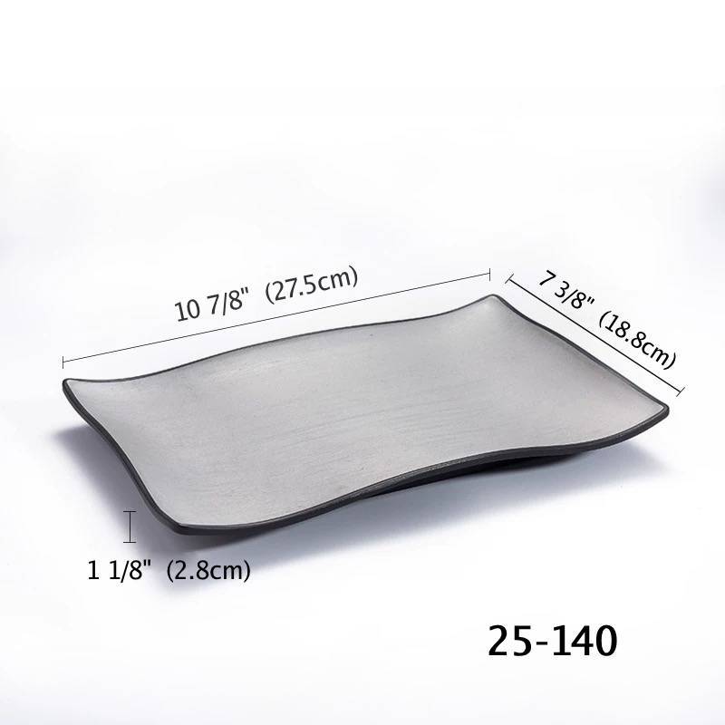 10 7/8" Rectangular Plate with wave shape,Two Toned Grey (25-140) - Chefcoca