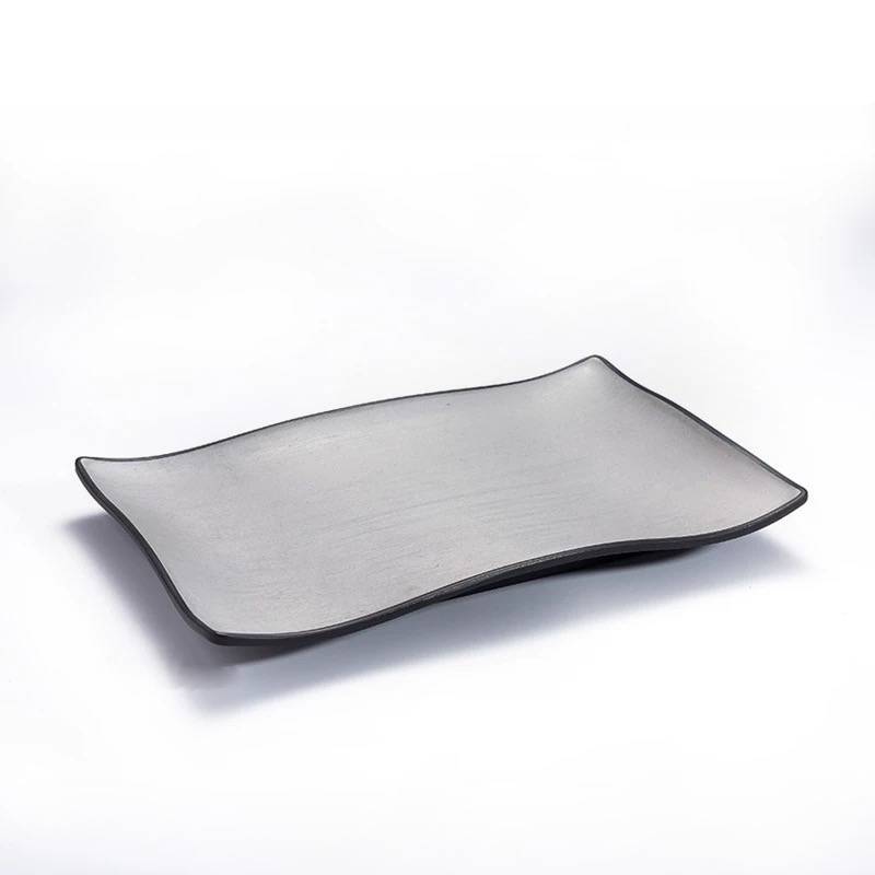 10 7/8" Rectangular Plate with wave shape,Two Toned Grey (25-140) - Chefcoca