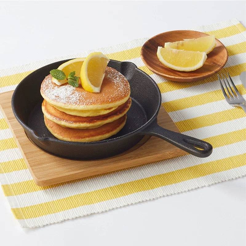 Round mini Cast Iron Platter with wooden base, 4.7" (12cm) Dia - Chefcoca