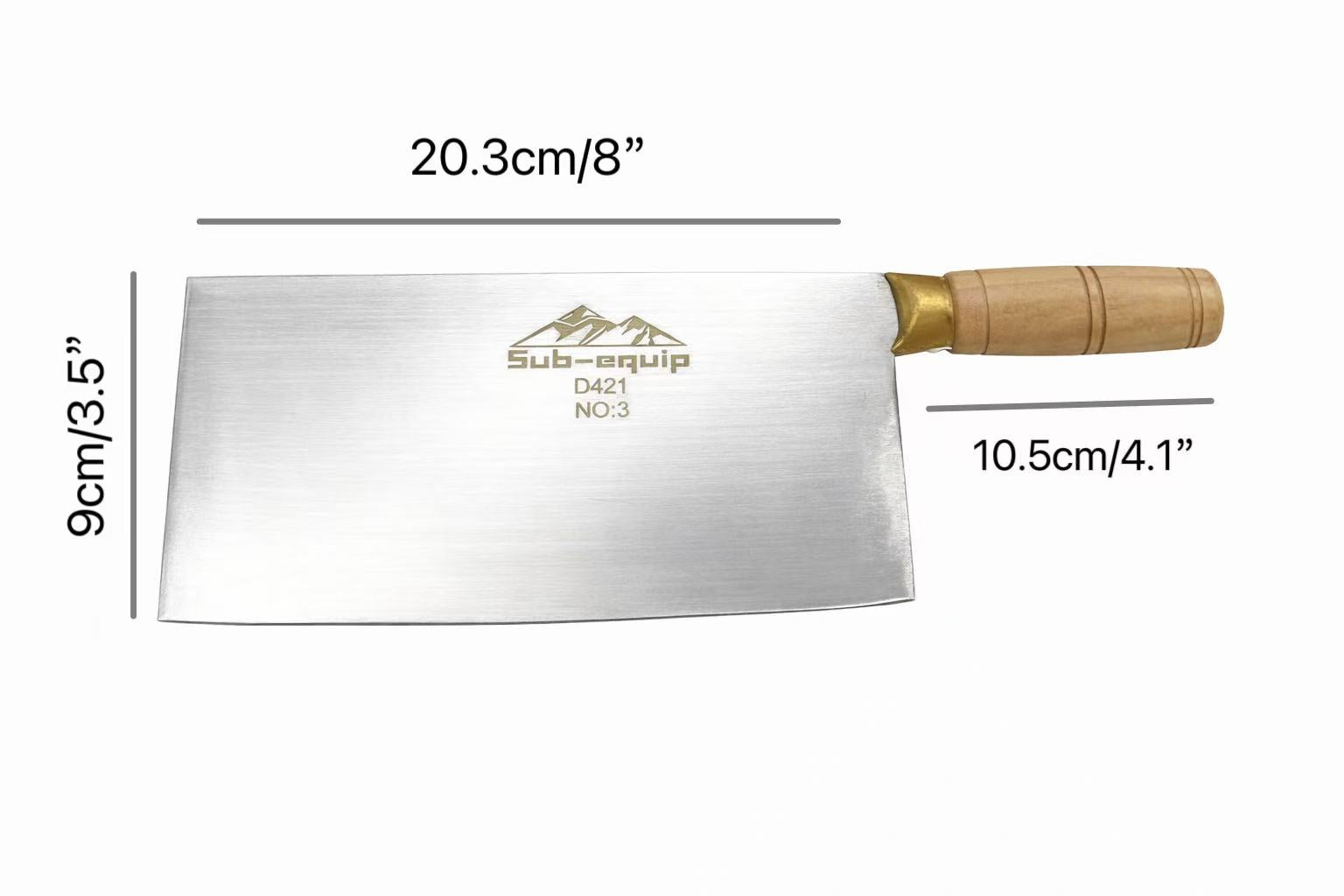 Sub-equip,D421, #3 Stainless Steels SANG Cleaver with Wooden Handle - Chefcoca