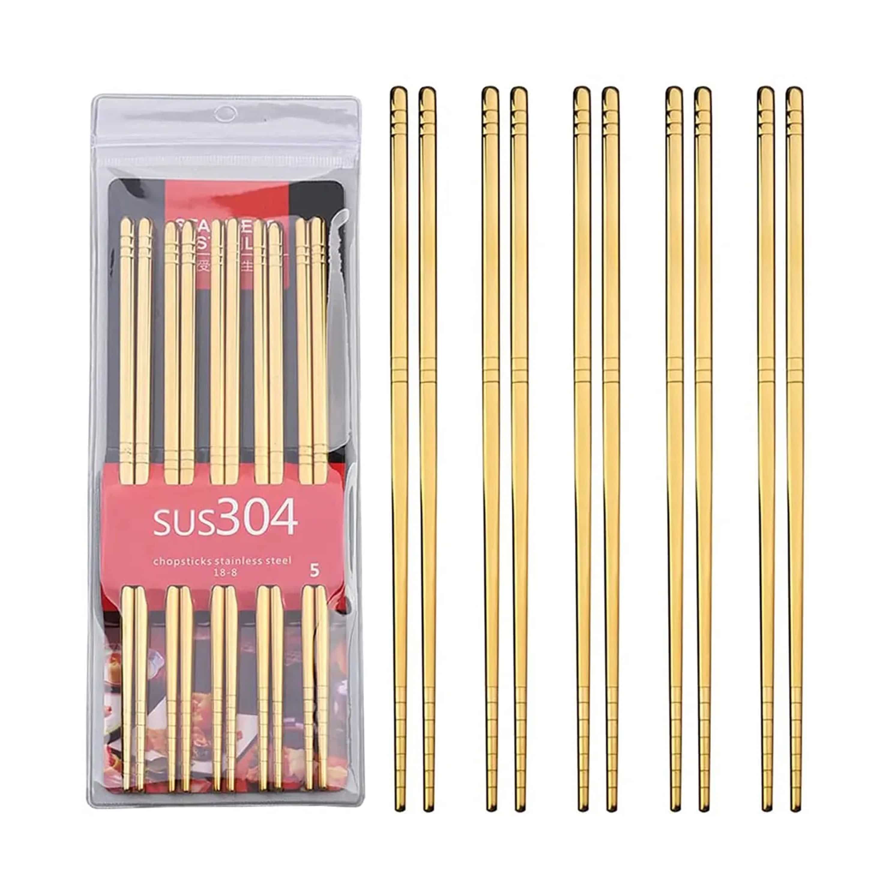 9" 304 Stainless steel Chopsticks-10 Pairs (Gold) - Chefcoca