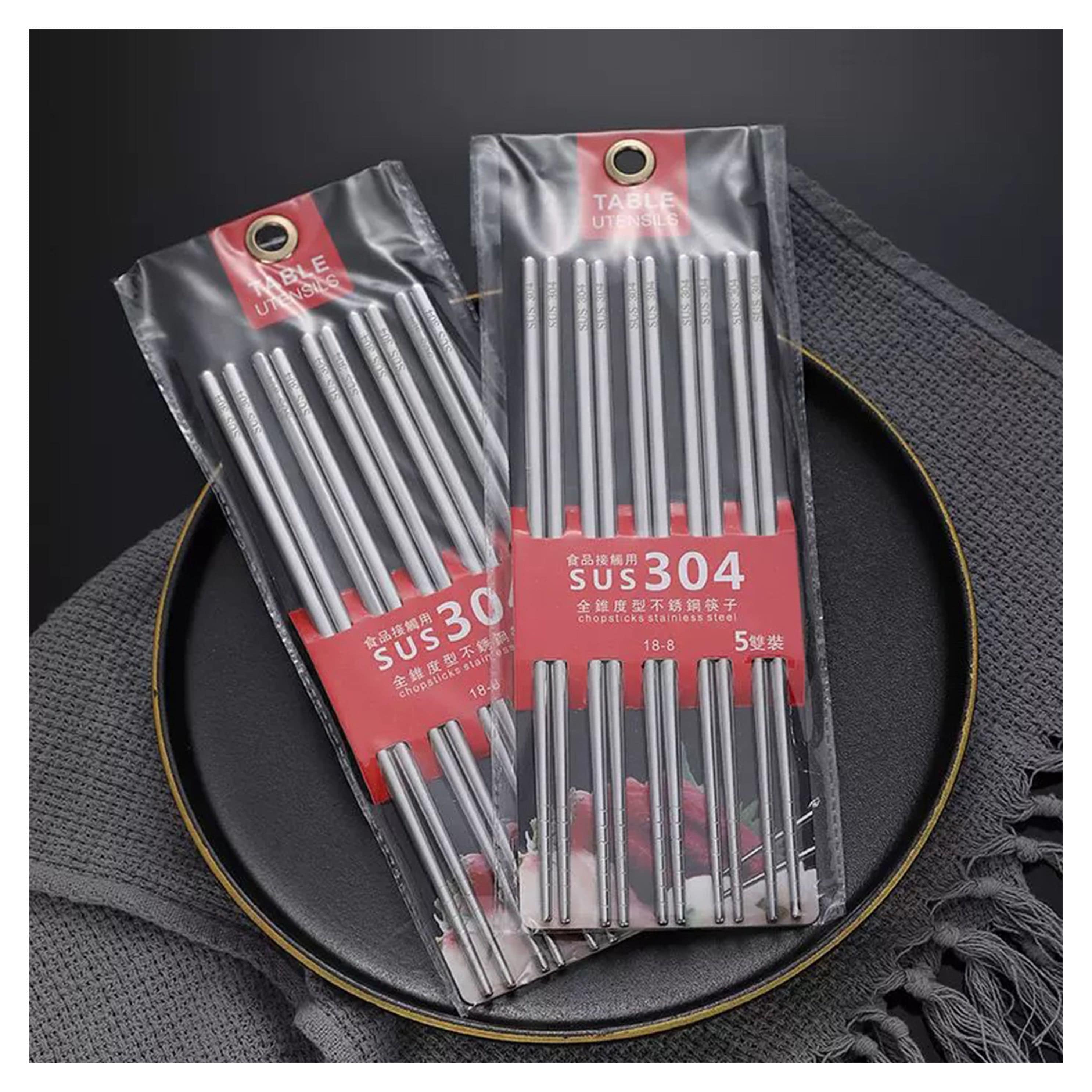 9" 304 Stainless steel Chopsticks-10 Pairs (Silver) - Chefcoca