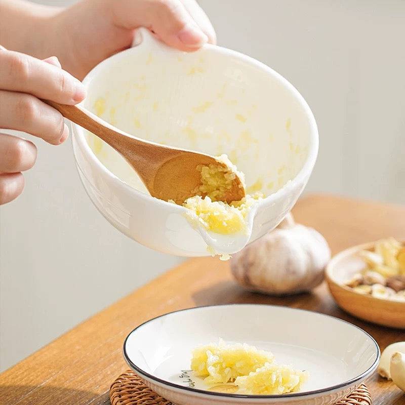 Ceramic Ginger and Garlic grinding Bowl with Handle, 4 7/8" Dia - Chefcoca