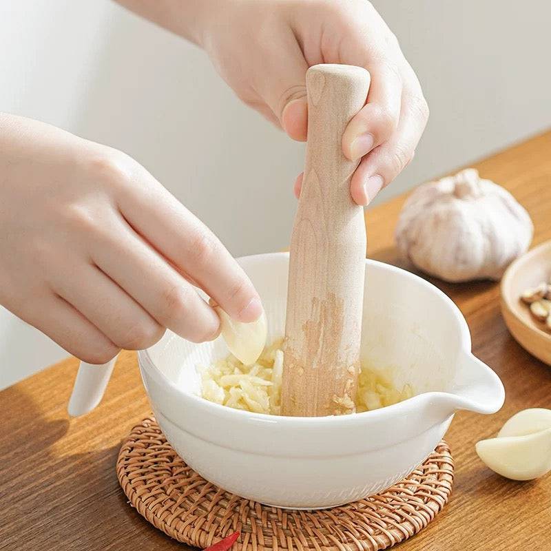 Ceramic Ginger and Garlic grinding Bowl with Handle, 4 7/8" Dia - Chefcoca