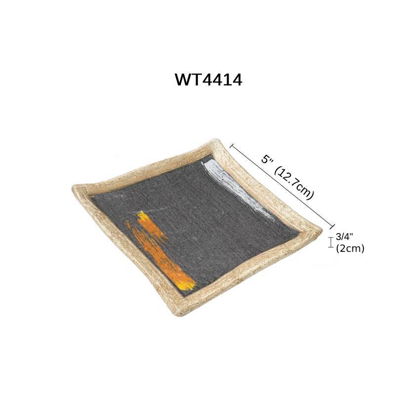 5" Melamine Square Plate with White & Golden Pattern (WT4414) - Chefcoca