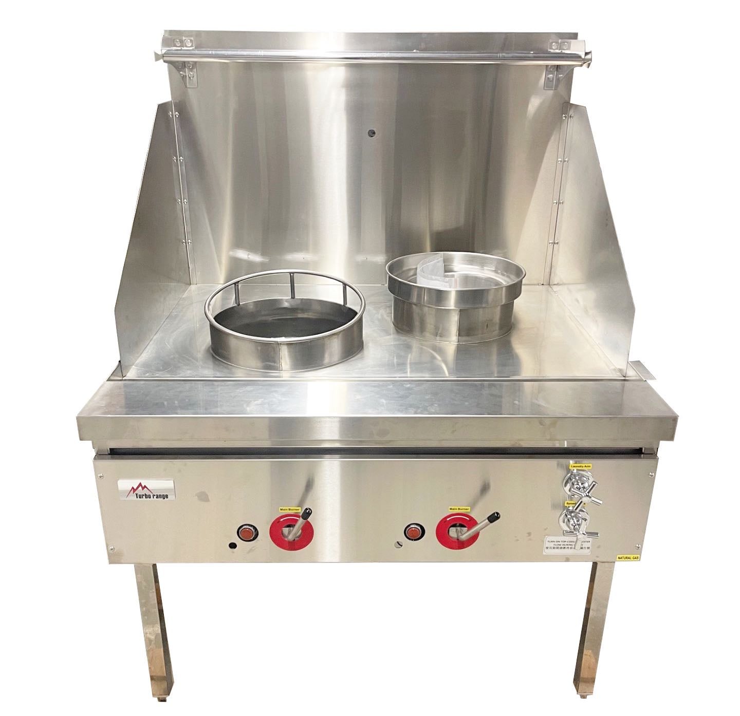Turbo Range Single Burner Wok Range with 1 Rear Pot, Natural Gas 80,000 BTU/hour (42"W x 40"D x 57"H)(500 lbs) - Chefcoca