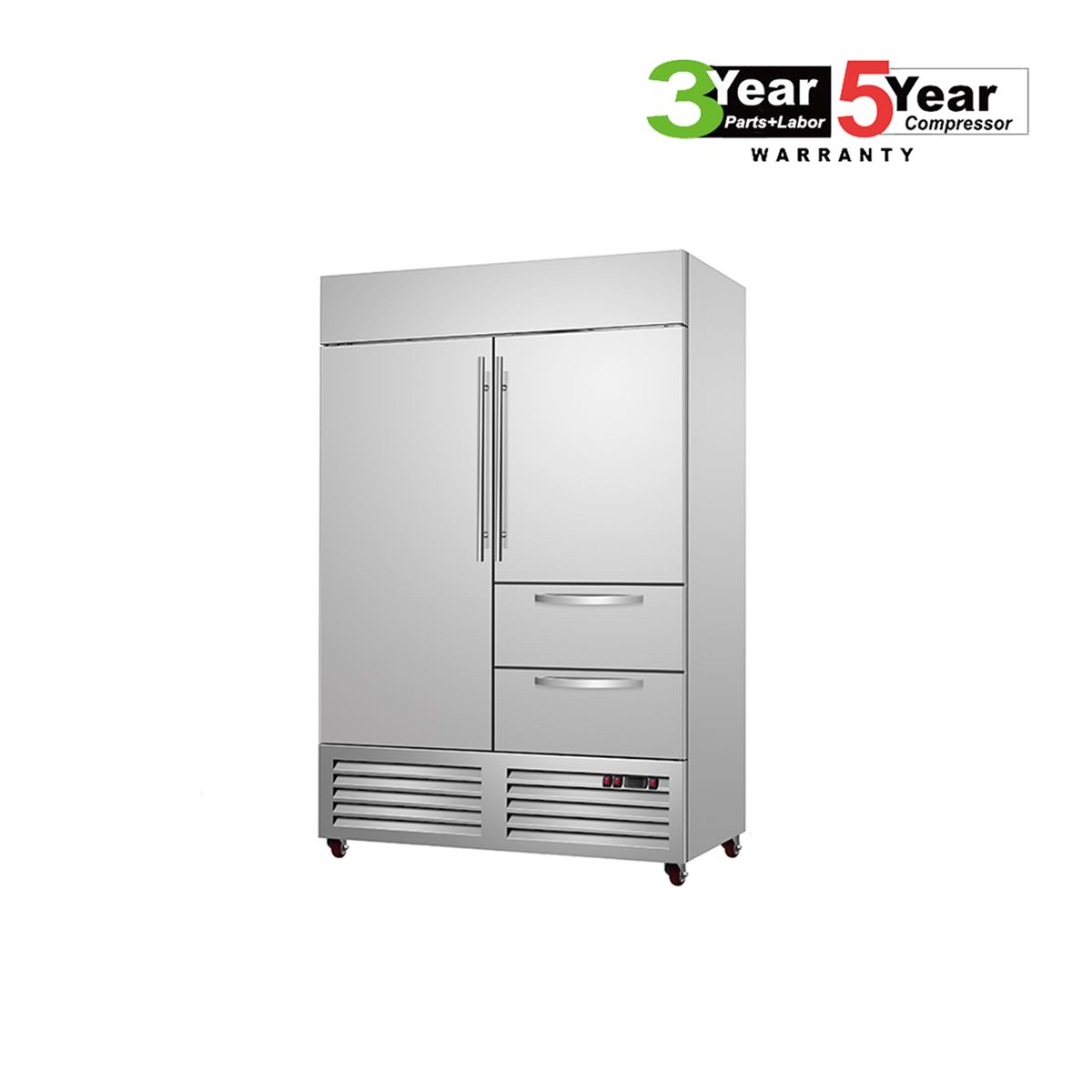 Sub-Equip, C-48BR-2RD 48"Solid Double Door Reach-in Cooler With Two Right Drawers - Chefcoca