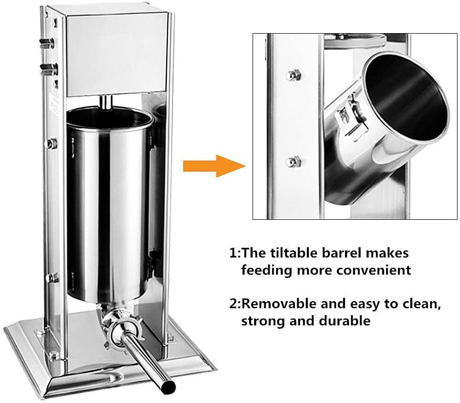 Manual Vertical Gear Drive Sausage Stuffer in Stainless Steel, 30 lbs (15L) - Chefcoca