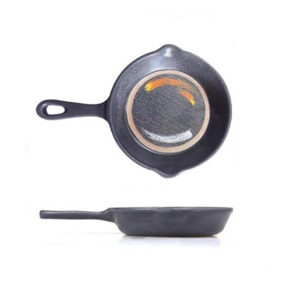 Black Melamine Pan Plate with Single Handle and White & golden pattern (43103G/43103G/43102G)) - Chefcoca