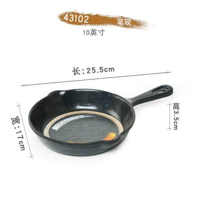 Black Melamine Pan Plate with Single Handle and White & golden pattern (43103G/43103G/43102G)) - Chefcoca