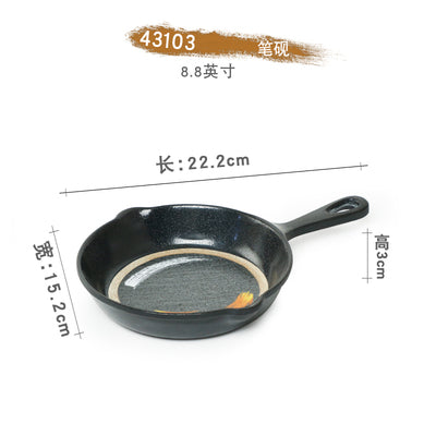Black Melamine Pan Plate with Single Handle and White & golden pattern (43103G/43103G/43102G)) - Chefcoca