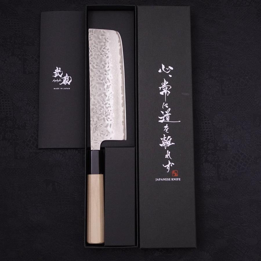 MUSASHI Nakiri AUS-10 Tsuchime Damascus Buffalo Magnolia Handle 165mm (253-165) - Chefcoca