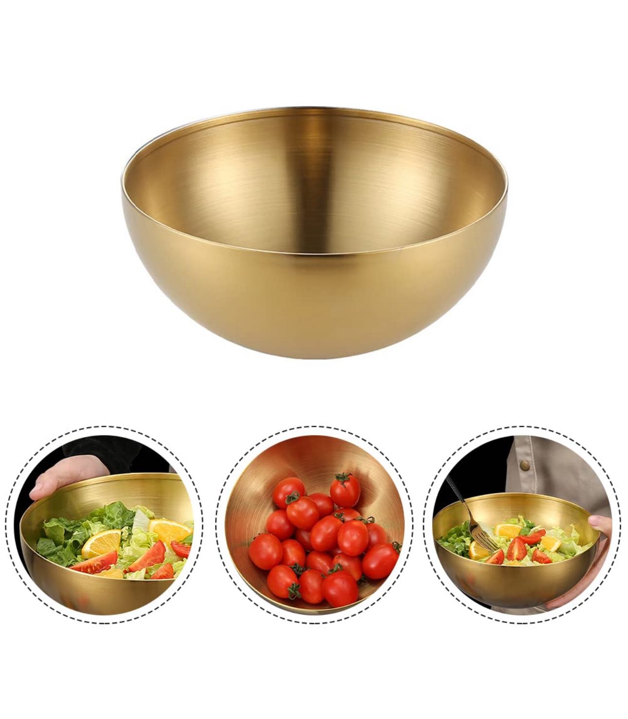 Stainless Steel Salad Bowls Decorative Gold Bowl Large Metal Mixing Bowls Nesting Bowls Snacks Bowls for Kitchen Mixing Cooking Baking Prepping Golden 15 cm - Chefcoca